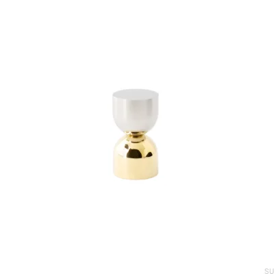 Kokeshi Mix 1832 Furniture Knob Brushed Steel with Polished Brass Unlacquered