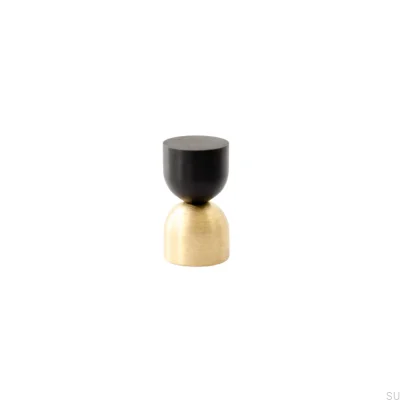 Kokeshi Mix 1832 Furniture Knob Brushed Brass Unlacquered with Black Aluminum
