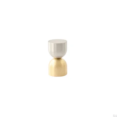 Kokeshi Mix 1832 Brushed Steel with Brushed Brass Furniture Knob Unlacquered