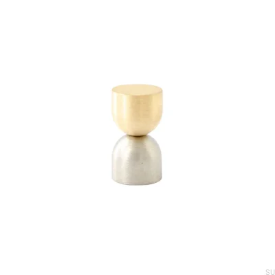 Kokeshi Mix 1832 Furniture Knob Brushed Brass Unlacquered with Brushed Steel