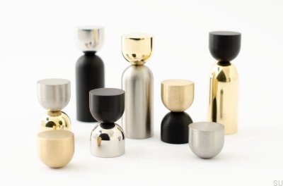 Kokeshi Mix 1832 Furniture Knob Brushed Brass Unlacquered with Brushed Steel