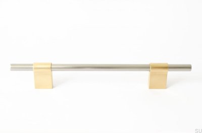 Line Mix 224 Furniture Handle Brushed Brass Unlacquered with Brushed Steel