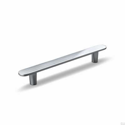 Cesano 128 elongated furniture handle, brushed silver metal