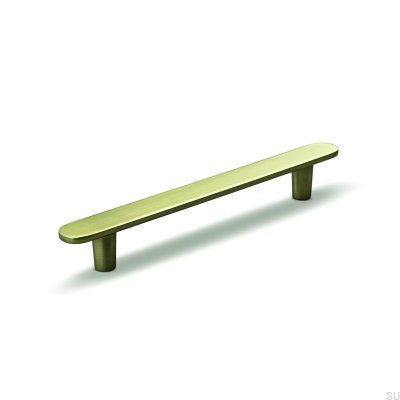 Cesano 128 elongated furniture handle, brushed gold metal