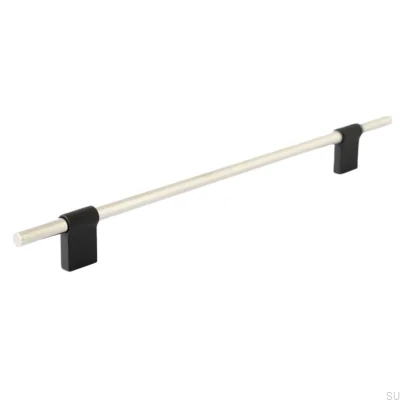 Line Mix 224 Elongated Furniture Handle Polished Steel with Black Aluminum