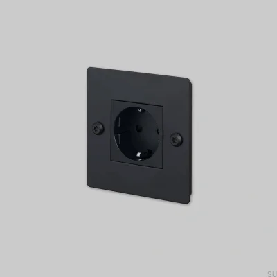 Single socket without logo Type F Linear 1G Steel Black European Standard