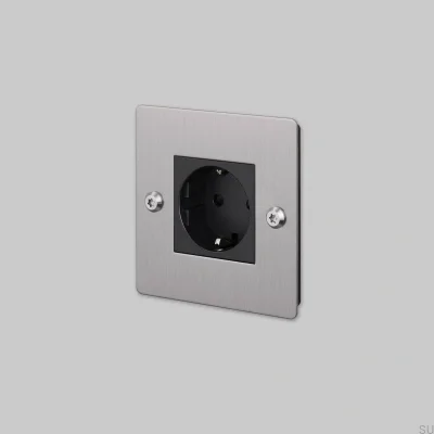 Single socket without logo Type F Linear 1G Steel Silver European Standard