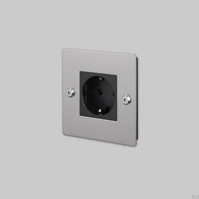 Single socket with logo Type F Linear 1G Steel Silver European Standard