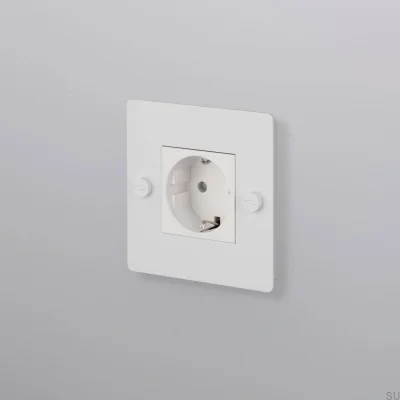 Single socket without logo Type F Cross 1G Steel White European Standard