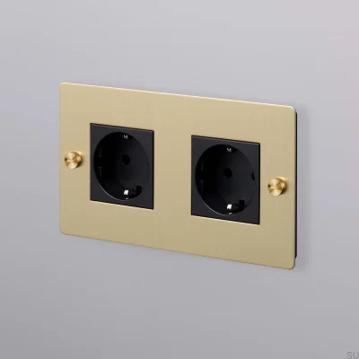 Double socket Type F Cross 2G Brass European Standard