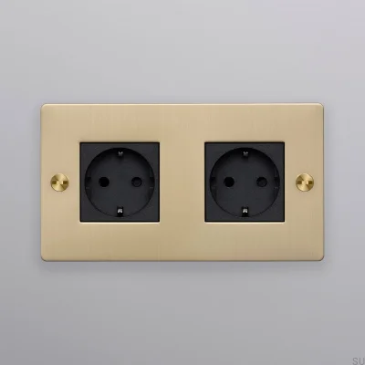 Double socket Type F Cross 2G Brass European Standard