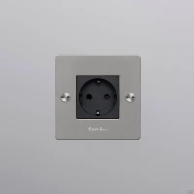 Single socket with logo Type F Cross 1G Steel Silver European Standard