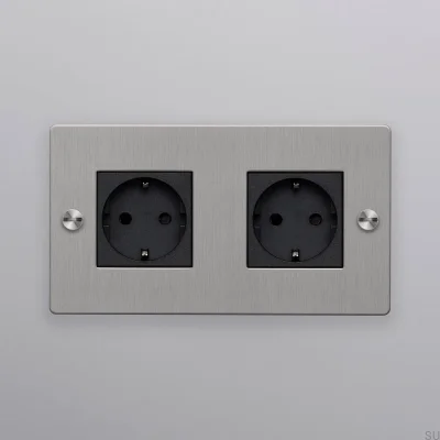 Double socket Type F Cross 2G Steel Silver European Standard
