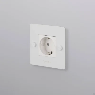 Single socket with logo Type F Cross 1G Steel White European Standard