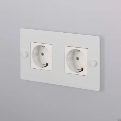Double socket Type F Cross 2G Steel White European Standard
