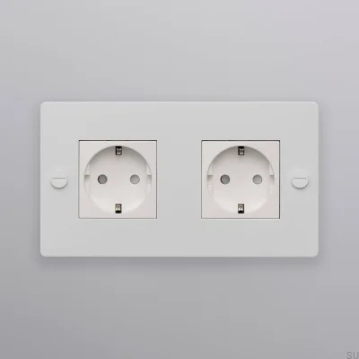 Double socket Type F Cross 2G Steel White European Standard