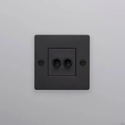 Double switch without logo Cross 1G Steel Black European Standard