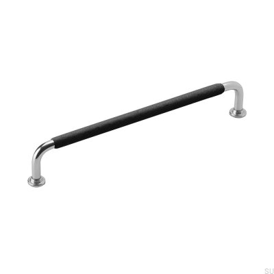 Elongated furniture handle 1353 192 Nickel Black Leather