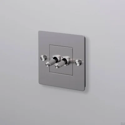 Double switch without logo Cross 1G Steel Silver European Standard
