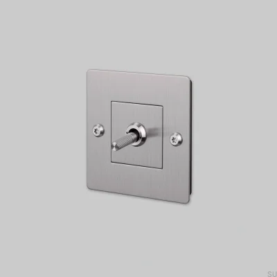 Single switch with Linear 1G logo Steel Steel Silver European Standard