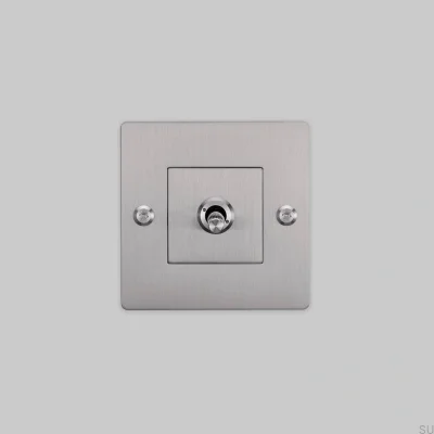 Single switch with Linear 1G logo Steel Steel Silver European Standard