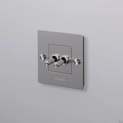 Double switch with Cross 1G logo, Steel, Silver, European Standard