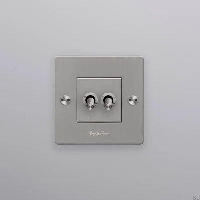 Double switch with Cross 1G logo, Steel, Silver, European Standard
