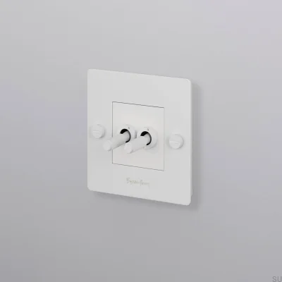 Double switch with Cross 1G logo, Steel, White, European Standard
