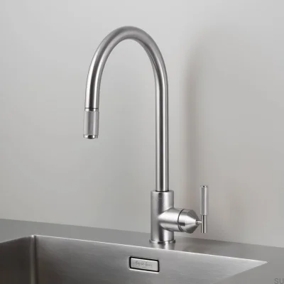 Pull-out Kitchen Tap Cross Brass Silver with British Connector