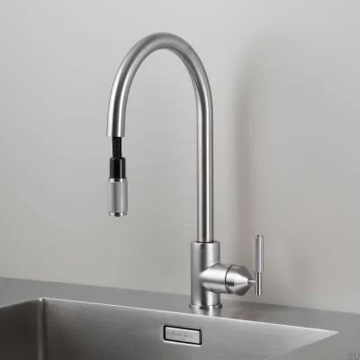 Pull-out Kitchen Tap Cross Brass Silver with British Connector