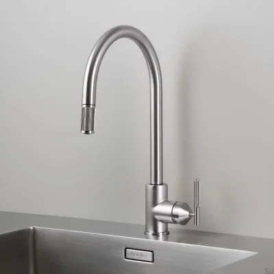 Linear Brass Silver Pull-Out Kitchen Tap with British Connector