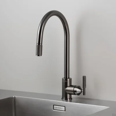 Cross Brass Gun Metal Pull-Out Kitchen Tap with British Connector