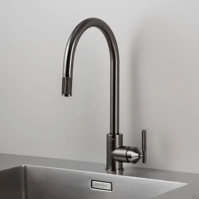 Linear Brass Gun Metal Pull-Out Kitchen Tap with British Connector
