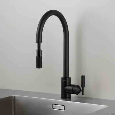 Welder’s Black Pull-Out Cross Brass Kitchen Tap with British Connector