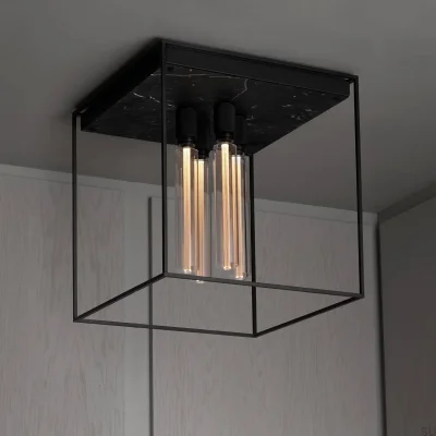 Caged Cross 4.0 Steel Black Marble Ceiling Lamp
