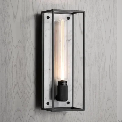 Caged Cross L Wall Lamp Steel White Marble
