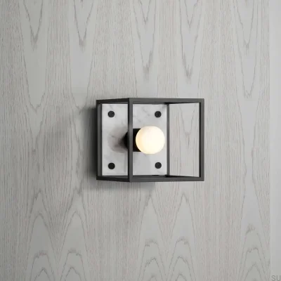 Caged Cross S Wall Lamp Steel White Marble