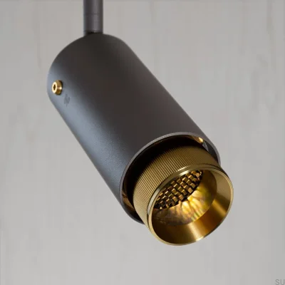 Exhaust Linear Track Light, Graphite Steel with Brass