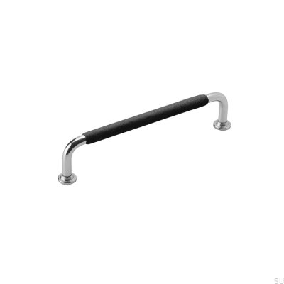 Elongated furniture handle 1353 128 Nickel Black Leather