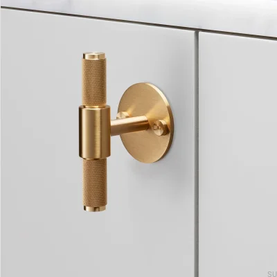 T-Bar Furniture Handle with Cross Plate 95 Brass