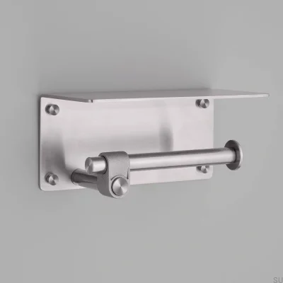 Cast Steel Silver Toilet Paper Holder with Shelf