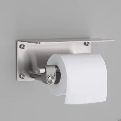Cast Steel Silver Toilet Paper Holder with Shelf