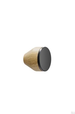 Melura 30 Furniture Knob, Oak Wood with Matte Black Steel