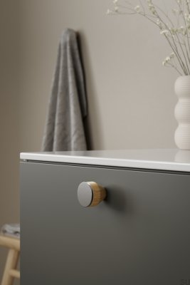 Melura 30 Furniture Knob, Wooden, Oak, and Silver Steel