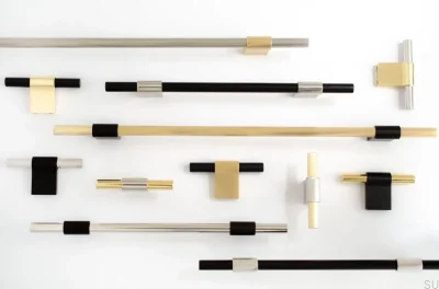 Line Big Mix 128 Black Aluminum with Brushed Brass Elongated Furniture Handle