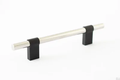 Line Big Mix 128 Elongated Furniture Handle Black Aluminum with Polished Steel