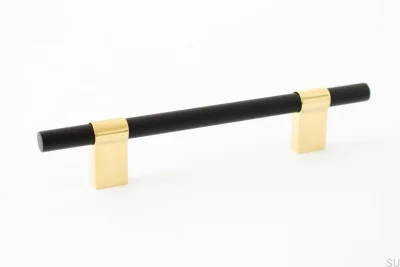 Line Big Mix 128 Elongated Furniture Handle Polished Brass with Black Aluminum