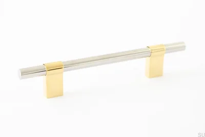 Line Big Mix 128 oblong furniture handle Polished Brass with Polished Steel