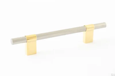Line Big Mix 128 Elongated Furniture Handle Polished Brass with Brushed Steel