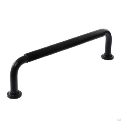 Oblong furniture handle LS 1353 96 Black with black leather